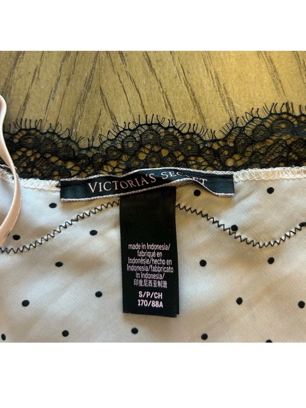 Victoria's Secret Pink Polka Dot Slip with Black Lace Trim